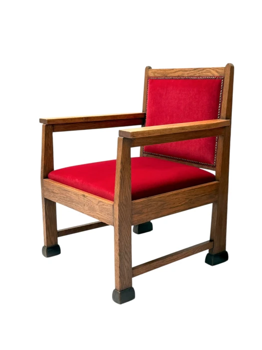 1920s Art Deco Lounge Chairs by Architect Schubad, Solid Oak & Velvet